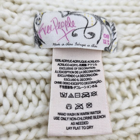 Free People Ivory White/Cream Ribbed Boho Beanie, One Size, GUC - Picture 4 of 5